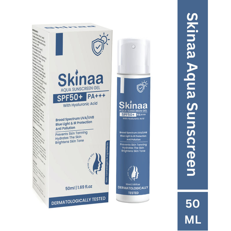Skinaa Aqua Sunscreen Gel with SPF 50+ and PA+++ and Hyaluronic Acid for Sun Protection - 50ml.