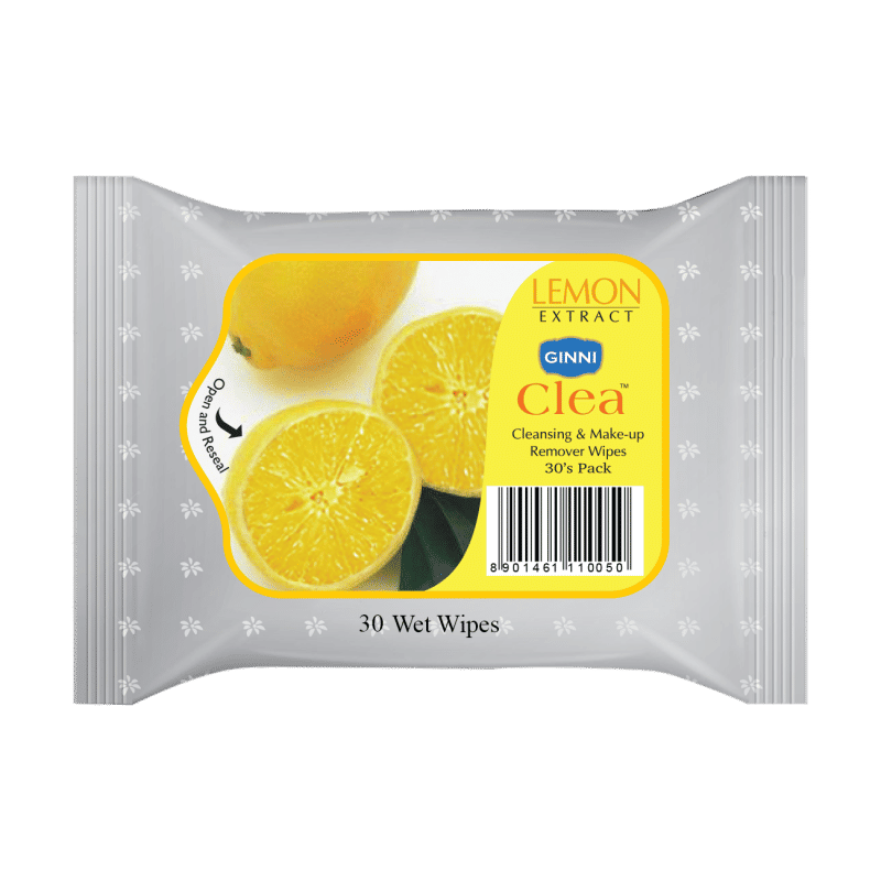 GINNI CLEA CLEANSING & MAKEUP REMOVER WET WIPES - LEMON (30 WIPES)