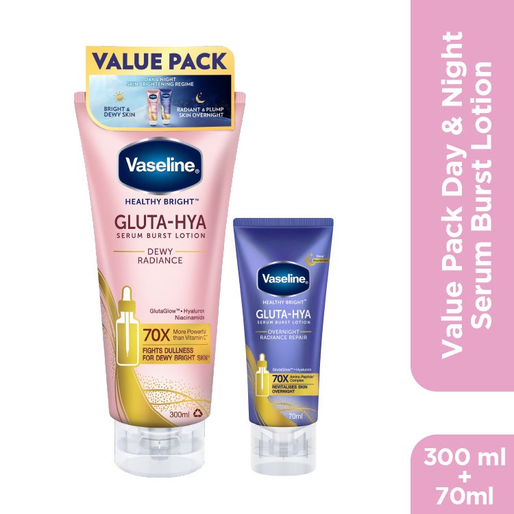 Vaseline Healthy Bright Gluta-Hya Serum Burst Lotion Dewy Radiance 330Ml# (Onpack Gluta-Hya Serum Burst Lotion Overnight Radiance Repair 70Ml)