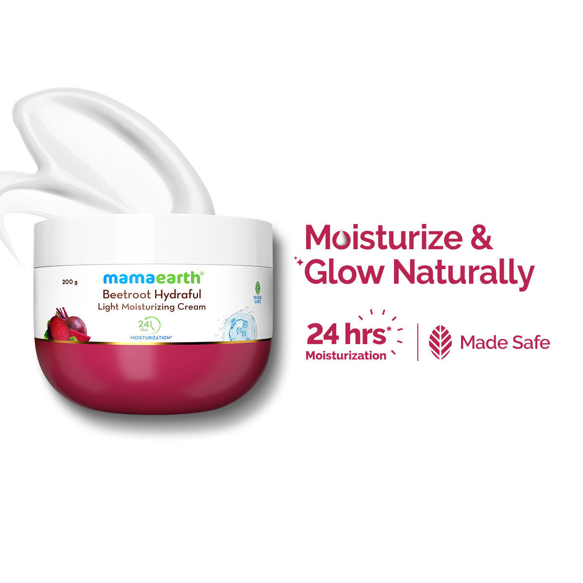 Mamaearth Beetroot Oil-Free Moisturizer with Hyaluronic Acid & Niacinamide, 48 HR Hydration (200G)