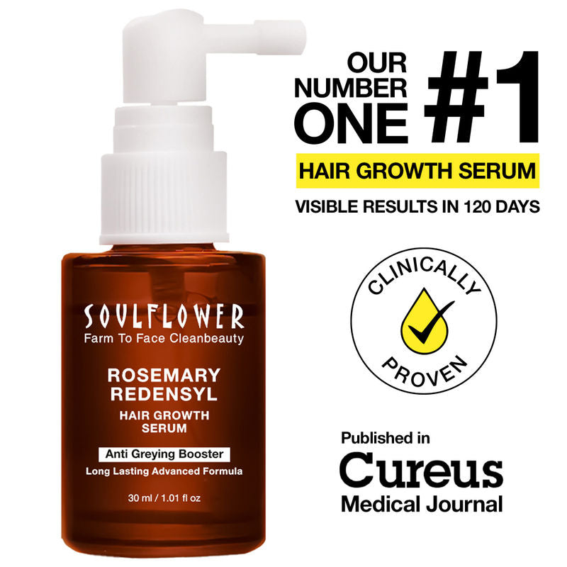 Soulflower Hair Growth Serum - Redensyl, Rosemary, Melanogray, Anagain - Anti Greying Booster