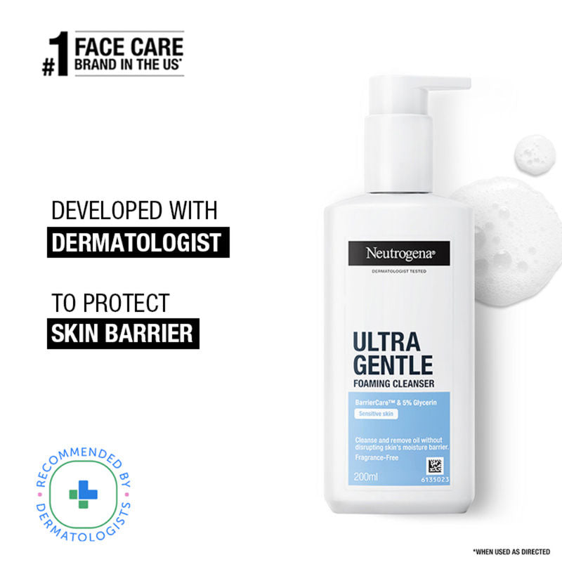 Neutrogena Ultra Gentle Foaming Face Cleanser Protect Skin Moisture - For Oily & Sensitive Skin