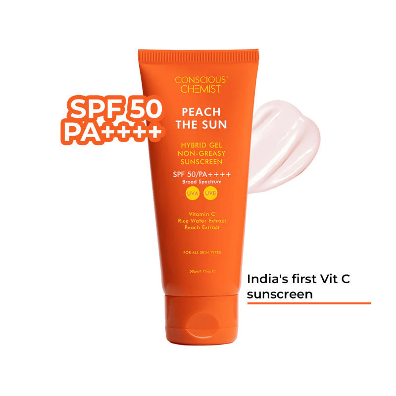Conscious Chemist Peach Sunscreen SPF 50 PA++++ With Vitamin C And Rice Water Extract