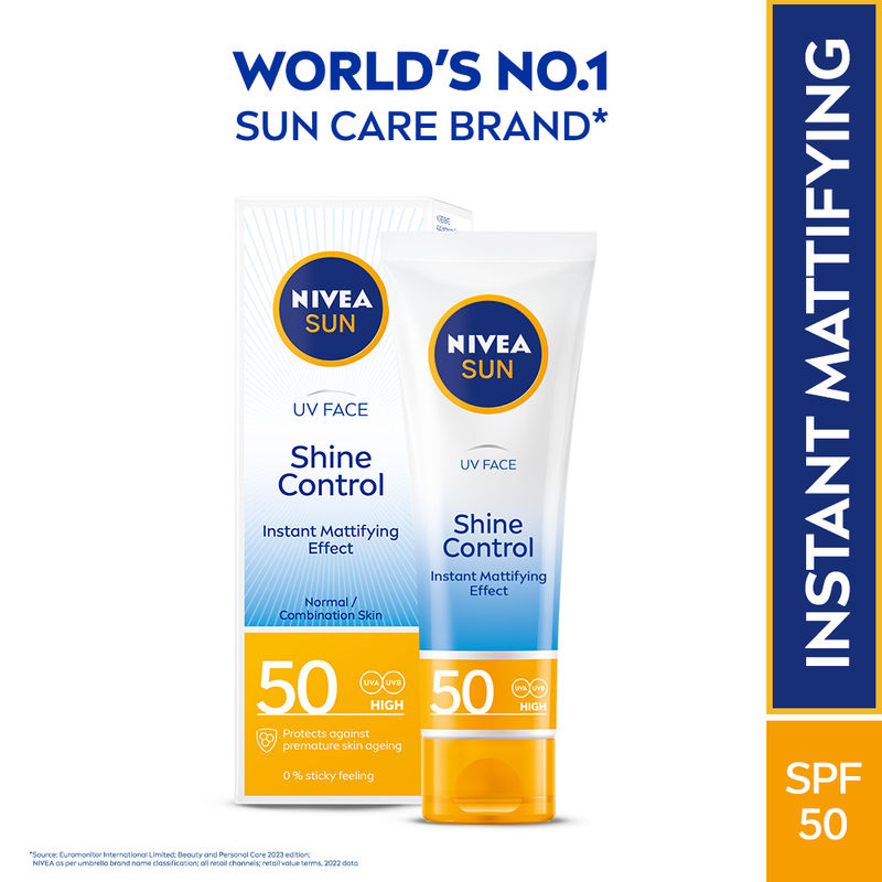 NIVEA Sun Shine Control SPF 50 Sunscreen Ultra Matte, No White Cast, Instant UV Protection