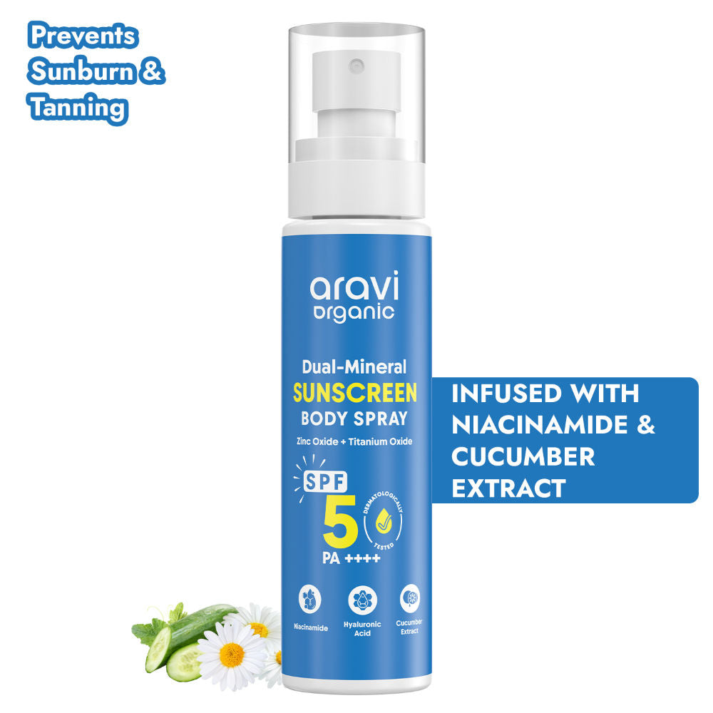 Aravi Organic Dual Mineral Sunscreen Body Spray With SPF 50 PA++++, Zinc Oxide & Titanium Dioxide(100ML)