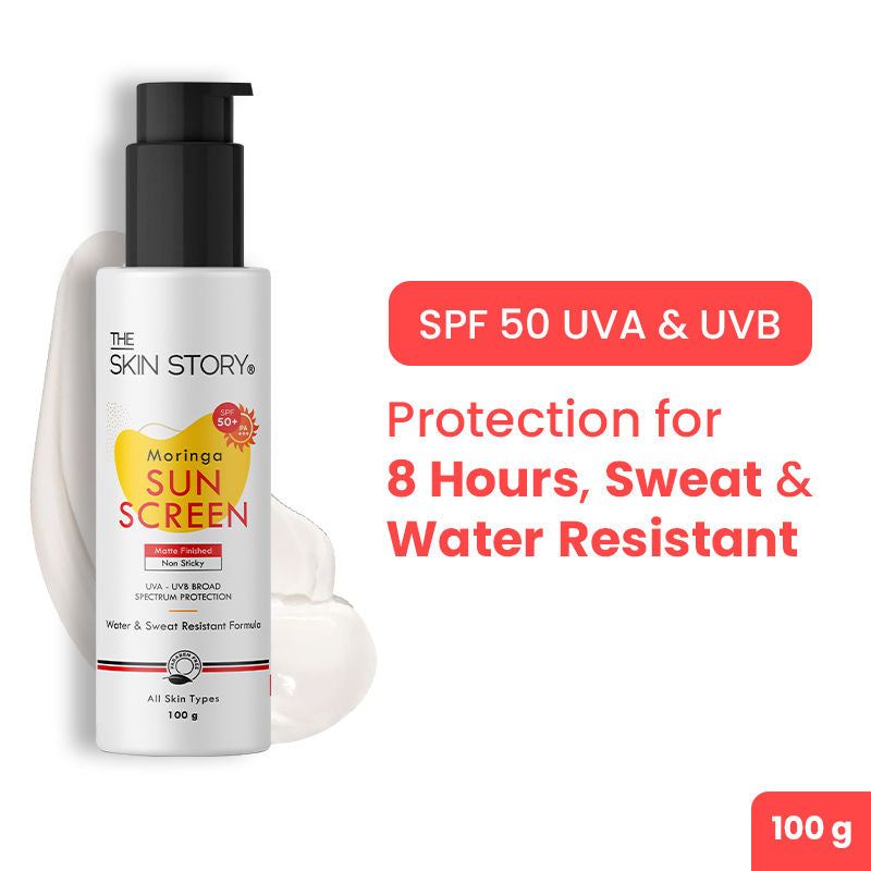 The Skin Story Moringa Face Sunscreen SPF 50+ PA+++ For Detan, Anti-Aging, No White Cast, Non Sticky