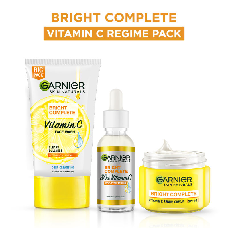 Garnier Vitamin C Regime Bright Complete Facewash With Vitamin C Serum, Serum Cream SPF 40