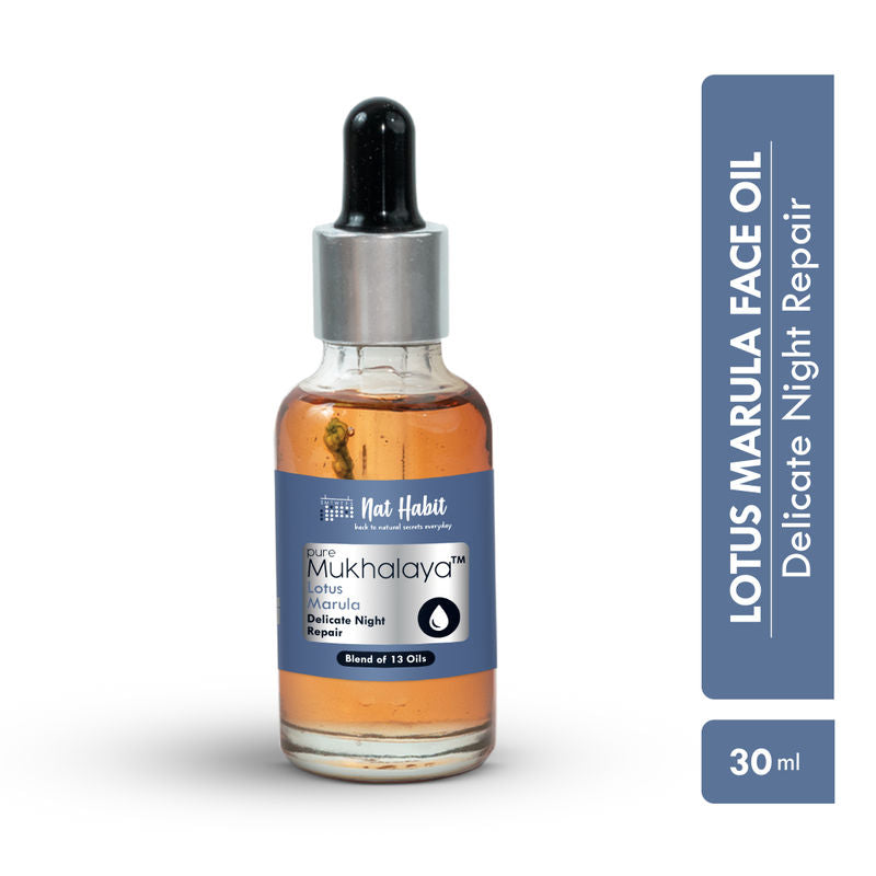 Nat Habit Pure Lotus Marula Face Oil For Massage, Delicate Night Repair Facial Oil Mukhalaya