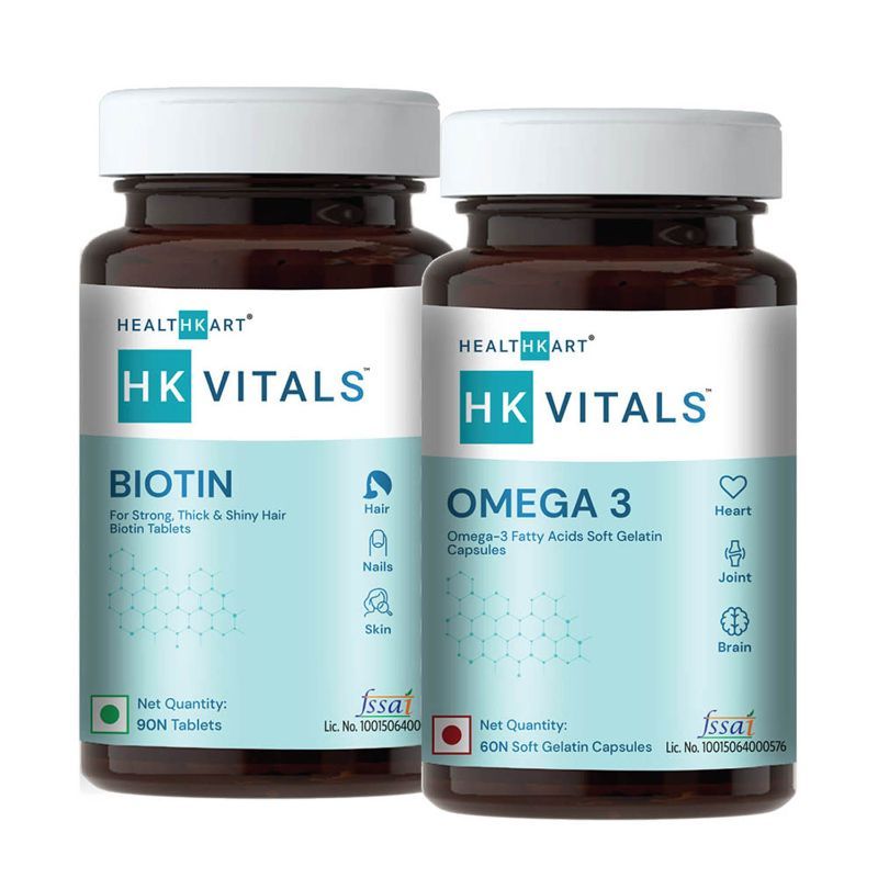 HealthKart HK Vitals Biotin for Hair Skin & Nails, 60 Capsules & Omega-3 Fish Oil, 90 Tablets