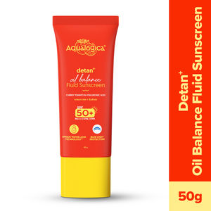 Aqualogica Detan+ Oil Balance Fluid Sunscreen for Oily Skin - 50 gm Ultra-Light Fluid Texture | SPF 50+ PA++++ UVA, B & Blue Light Protection | Oil Free | Balances Excess Oil | Non greasy | No White Cast | For Men & Women