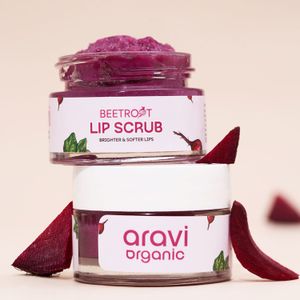 Aravi Organic Beetroot Lip Scrub with Shea & Cocoa Butter | Lightens Dark & Pigmented Lips | Repairs Dry, Chapped Lips | Smooth & Soft Lip Care for Men & Women | 15 gm