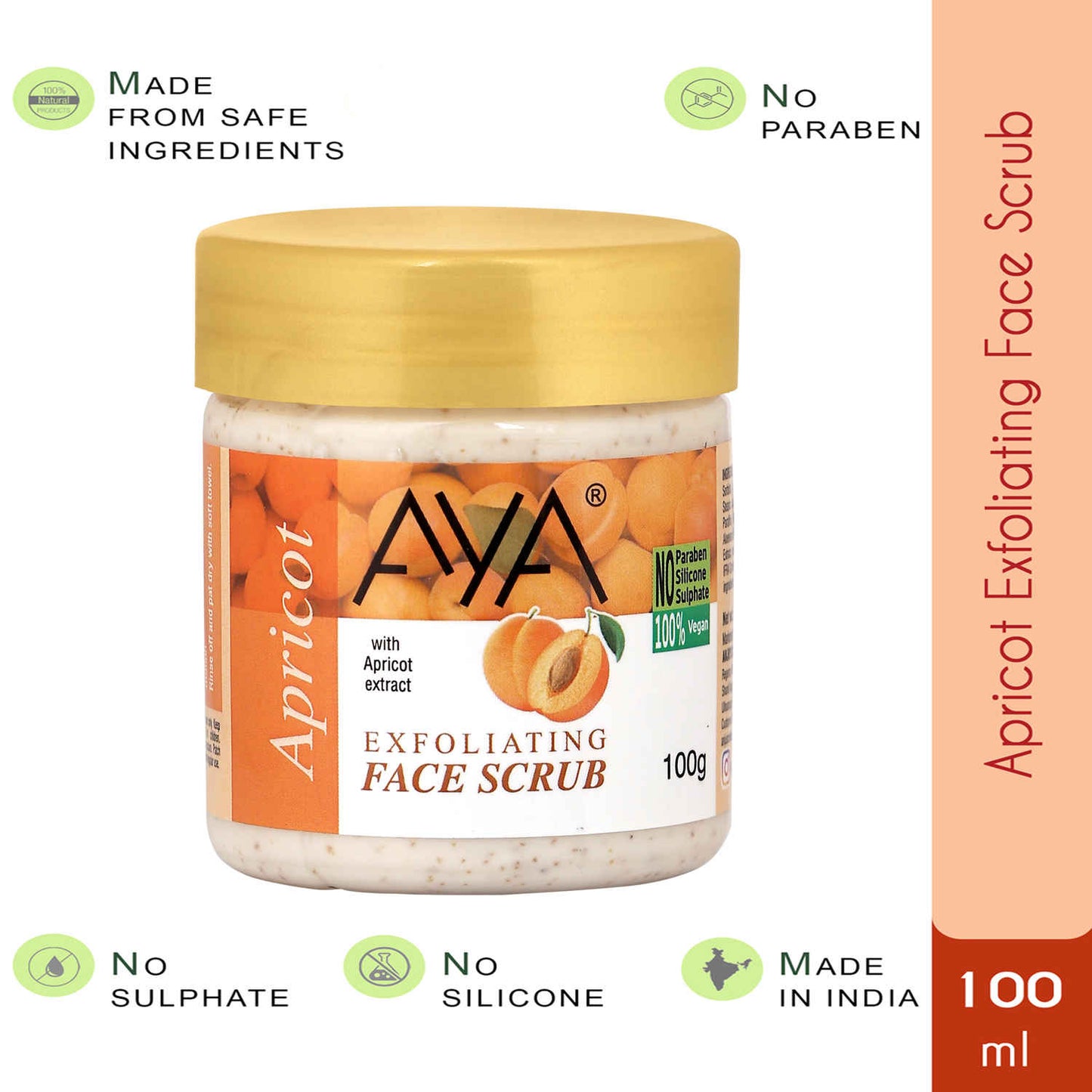 AYA Apricot Exfoliating Face Scrub, 100 gm | No Paraben, No Silicone, No Sulphate |