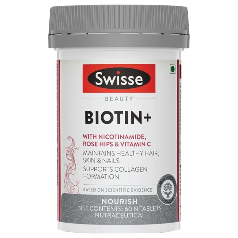 Swisse Beauty Biotin+ With Nicotinamide, Rose Hips & Vitamin C For Healthy Hair, Nourishes Skin & Nails, Supports Collagen Formation โ60 Tablets for Both Men & Women
