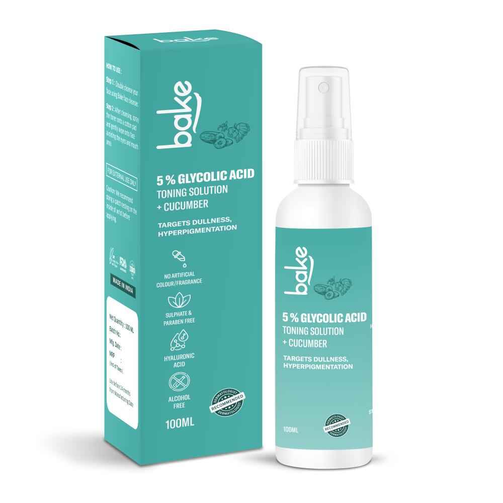 BAKE 5% Glycolic Acid Toner with Hyaluronic Acid for Pigmentation, Tan Removal & Pore Tightening | For Combination skin, Oily, Acne Prone skin 100ml