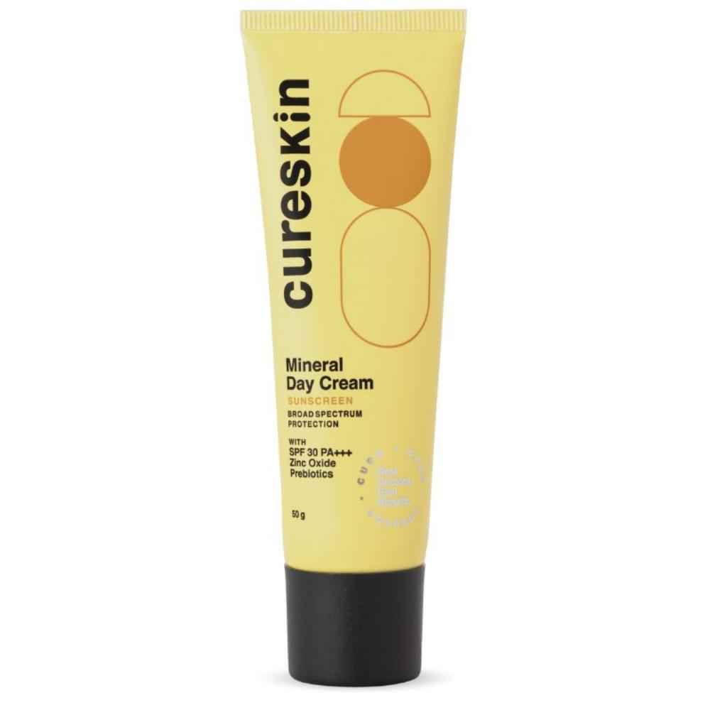 Cureskin Mineral Sunscreen Day Cream Matte Finish SPF 30 PA+++ | Broad Spectrum Sun (UVA, UVB & IR) Protection | Zinc Oxide with Prebiotics, 50 gm (Pack of 1)