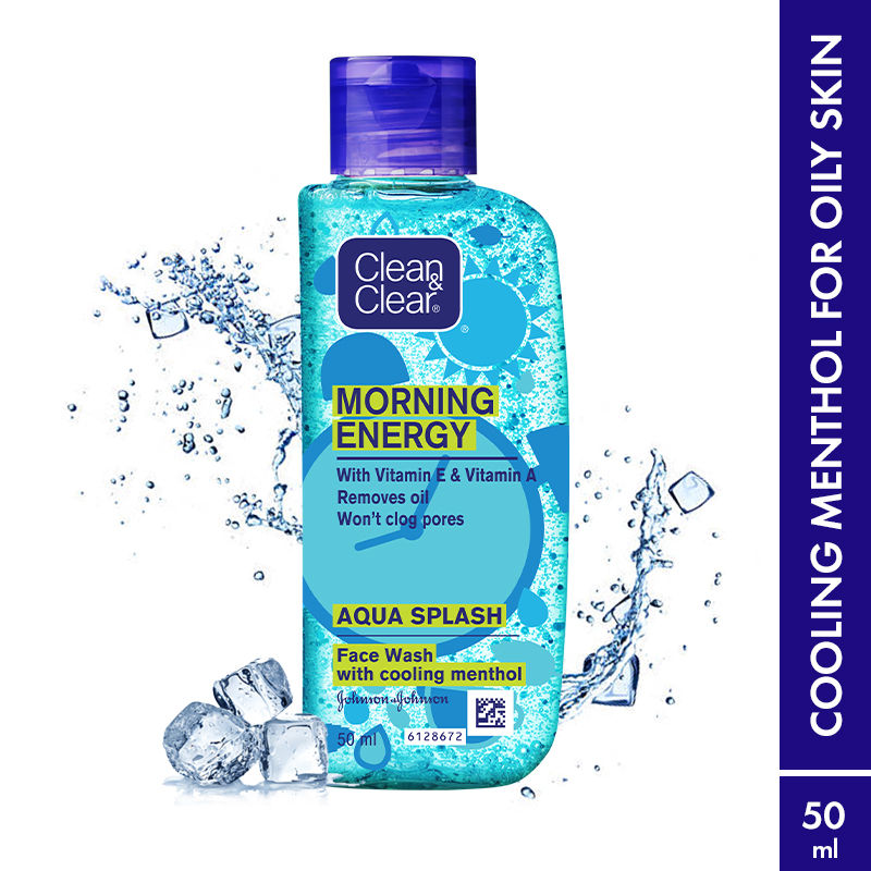 Clean & Clear Morning Energy Aqua Splash Face Wash - Gentle Cleanser with Menthol for Oily Skin