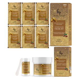 Herbs & Pure Golden Glow Facial Kit( 60 gm) & Bleach (43 gm) 24K Nano Gold Dust & Niacinamide for Anti-aging|6-Pieces Skin Care/Skin Cleanup Set With Magic Sheet Mask and Head Cap, Pack of 2