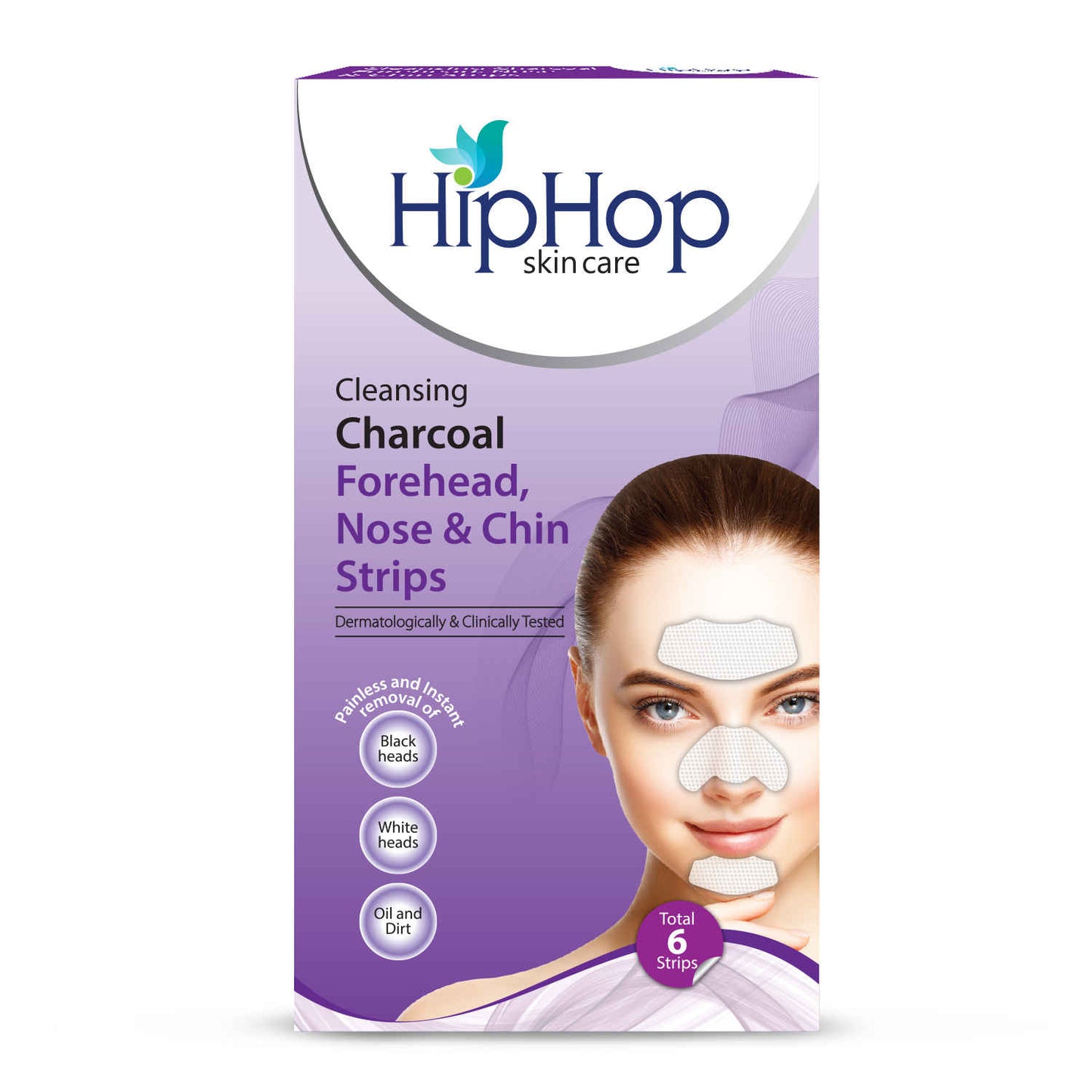 HipHop Skincare Cleansing Charcoal Forehead, Nose and Chin Strips - Blackhead Remover,ย White Heads & Oil and dirt- (6 Strips)