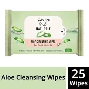 Lakme 9to5 Natural Aloe Cleansing Wipes, 25 wipes