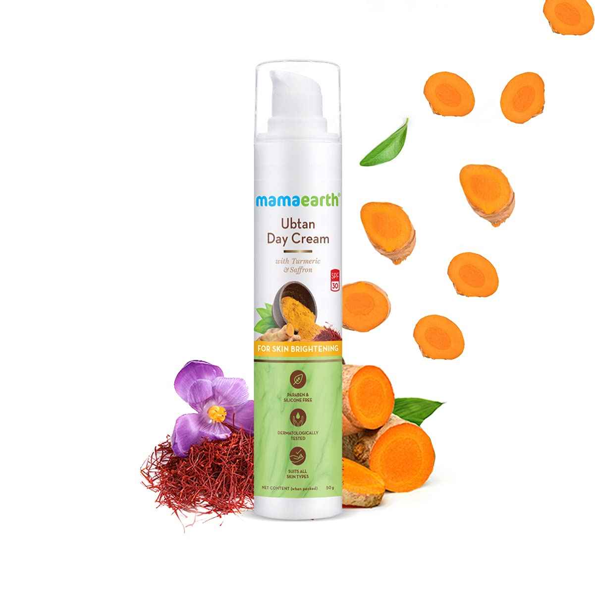 Mamaearth Ubtan Day Cream with SPF 30, with Turmeric & Saffron for Skin Brightening aโฌโ 50 gm