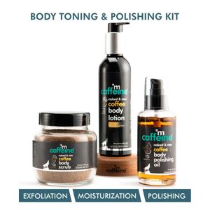 mCaffeine Coffee Body Toning & Polishing Kit | Nourishing, Tan Removal, Moisturization | Body Oil, Body Scrub, Body Lotion | Paraben & Mineral Oil Free Combo of 3