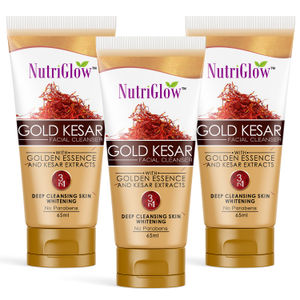 NutriGlow Set of 3 Gold Kesar Facial Cleanser With Gold Essence & Kesar Extracts, 65 ml each