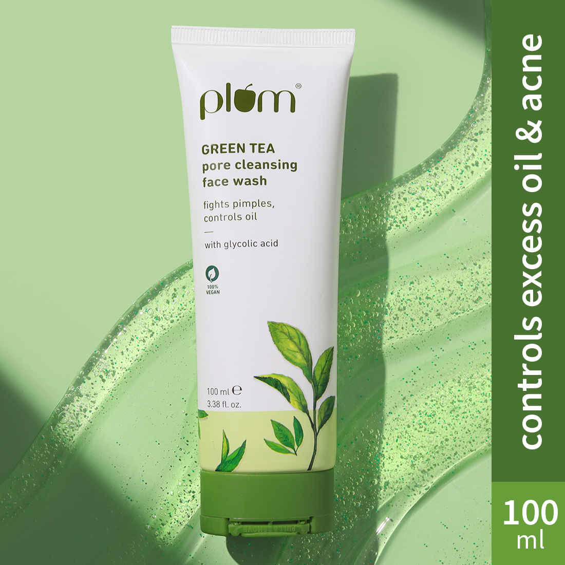 Plum Green Tea Pore Cleansing Face Wash | Acne Face Wash | Oily Skin | Bright, Clear Skin | 100% Vegan | Soap-Free | Face Wash for Women & Men | 100 ml