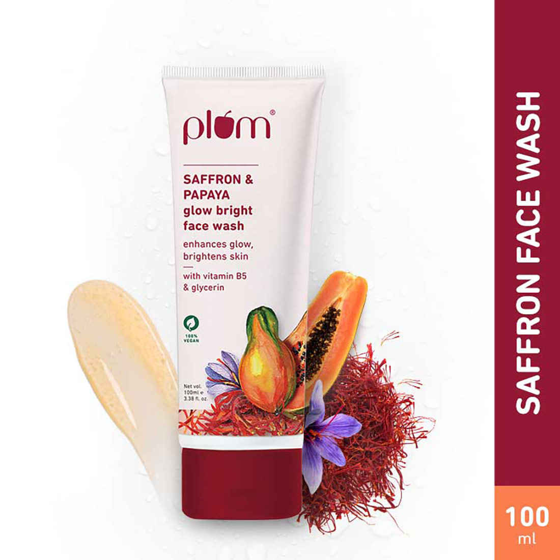 Plum Saffron & Papaya Glow Bright Gel Face Wash For Daily Use, Fights Dull Skin, Gentle & Non-Drying 100 ml