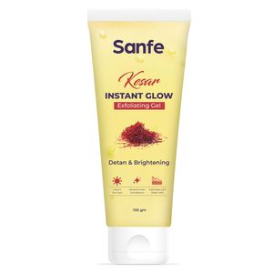 Sanfe Kesar Instant Glow Exfoliating Gel - Visibly removes tan, brighten skin, AHA Exfoliation, 100 gm