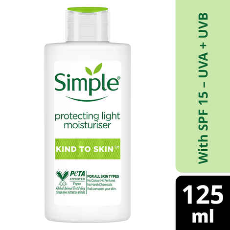 Simple Kind to Skin Protecting Light Moisturiser SPF 15 | Moisturiser for All skin types | No Added Perfume, No Harsh Chemicals, No Artificial Color, No Alcohol and No Parabens | 125 ml
