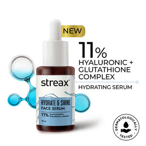 Streax Hydrate & Shine Face Serum with 11% Glutathione & Hyaluronic for Glass Skin Finish 30 ml