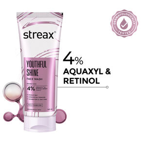 Streax Skin Youthful Shine Face wash cleanser with 4% Aquaxyl & Retinol serum complex for Reduction in Fine Lines & Wrinkles, 100 ml