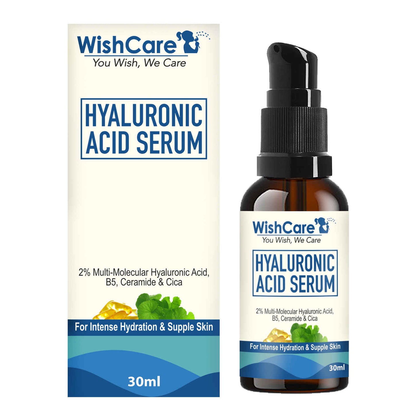 WishCare Hyaluronic Acid Serum with CICA, Ceramide & B5 - Multi-Molecular Hyaluronic Acid Serum - 30 ml