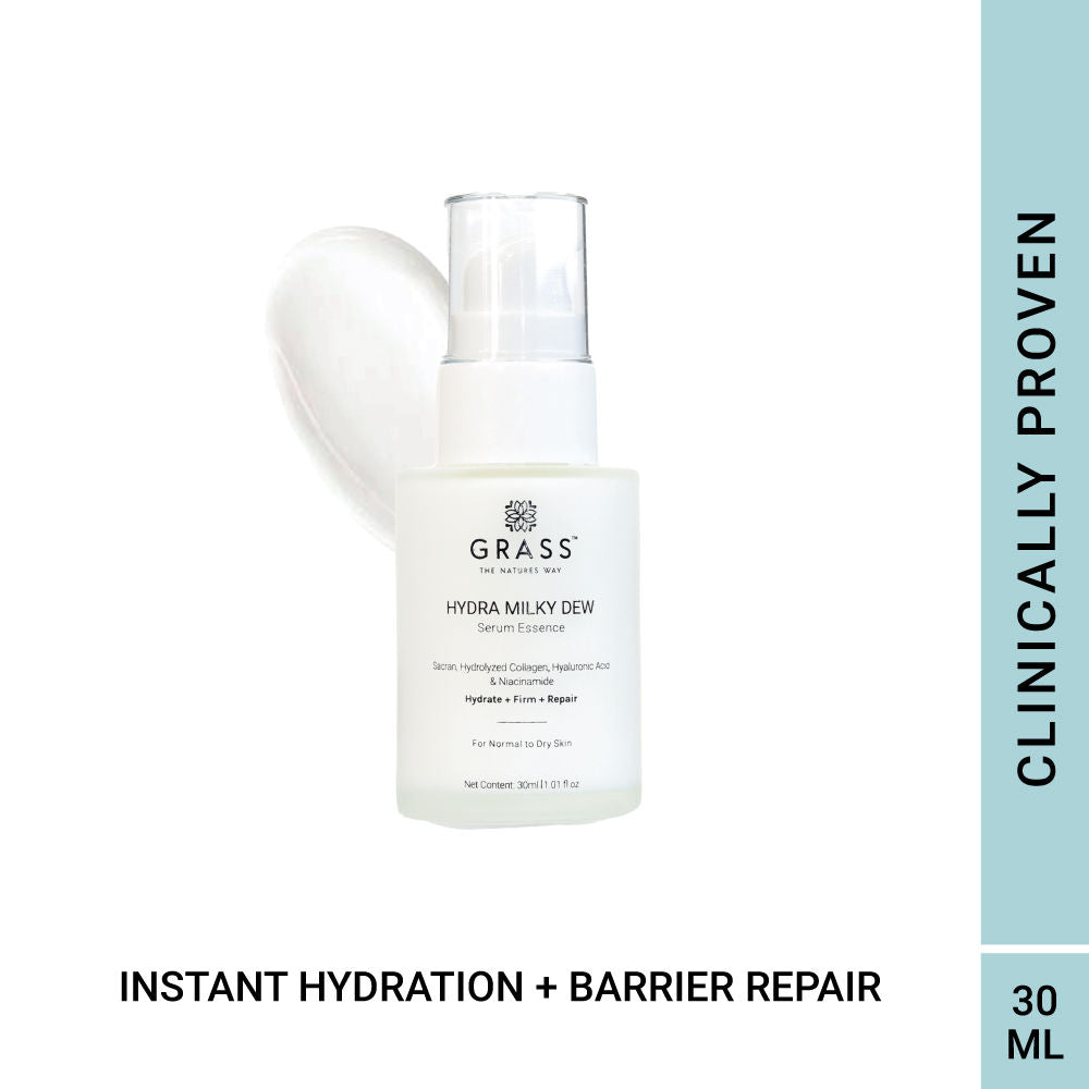 GRASS HYDRA MILKY DEW SERUM ESSENCE WITH HYALURONIC ACID, SACRAN, COLLAGEN & NIACINAMIDE