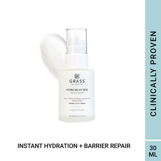GRASS HYDRA MILKY DEW SERUM ESSENCE WITH HYALURONIC ACID, SACRAN, COLLAGEN & NIACINAMIDE