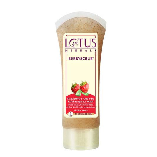 Lotus Herbals Berryscrub Strawberry & Aloe Vera Exfoliating Face Wash, Blackhead Removal(120G)