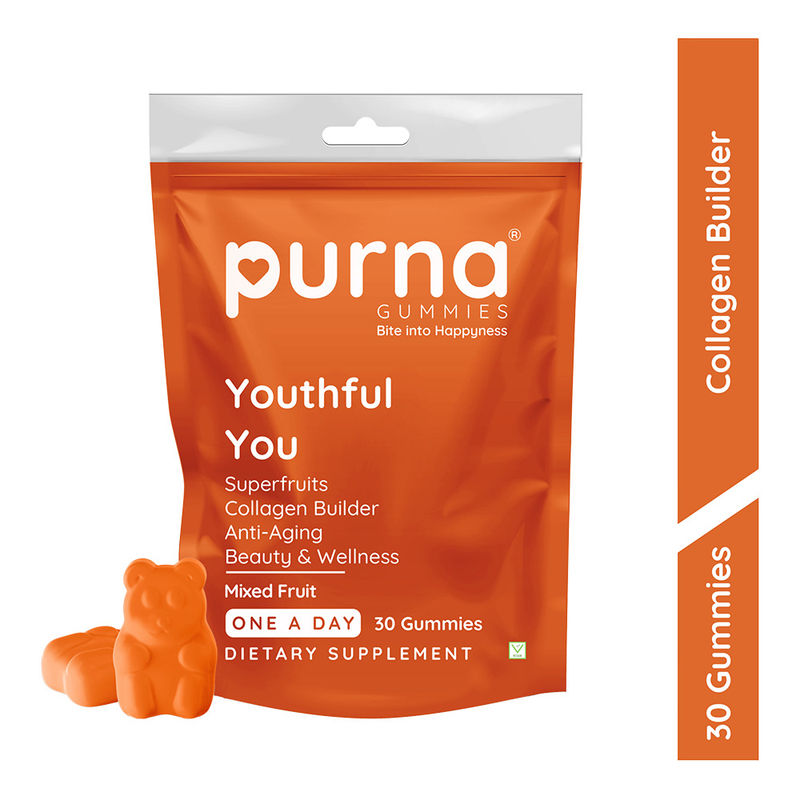 Purna Gummies Superfruits Collagen Mixed Fruit Flavour Gummies for Hair and Skin, 30 Day Pack