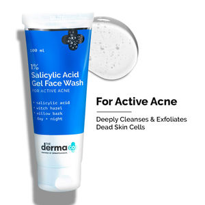 The Derma Co. 1% Salicylic Acid Gel Face Wash with Salicylic Acid & Witch Hazel For Active Acne - 100 ml