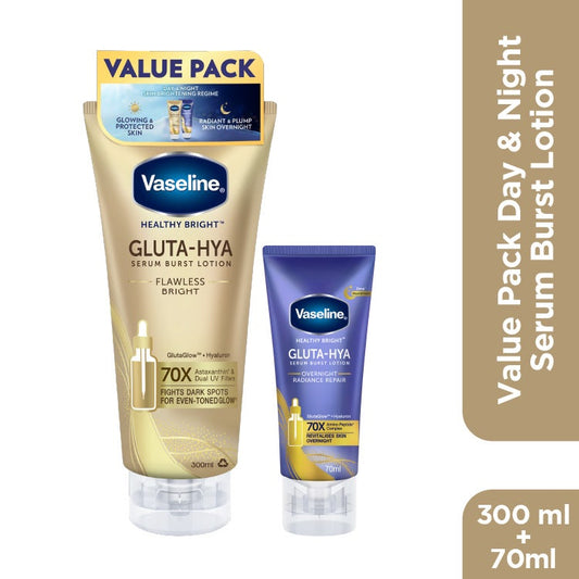 Vaseline Healthy Bright Gluta-Hya Serum Burst Lotion Flawless Bright 330Ml (Onpack Gluta-Hya Serum Burst Lotion Overnight Radiance Repair 70Ml)