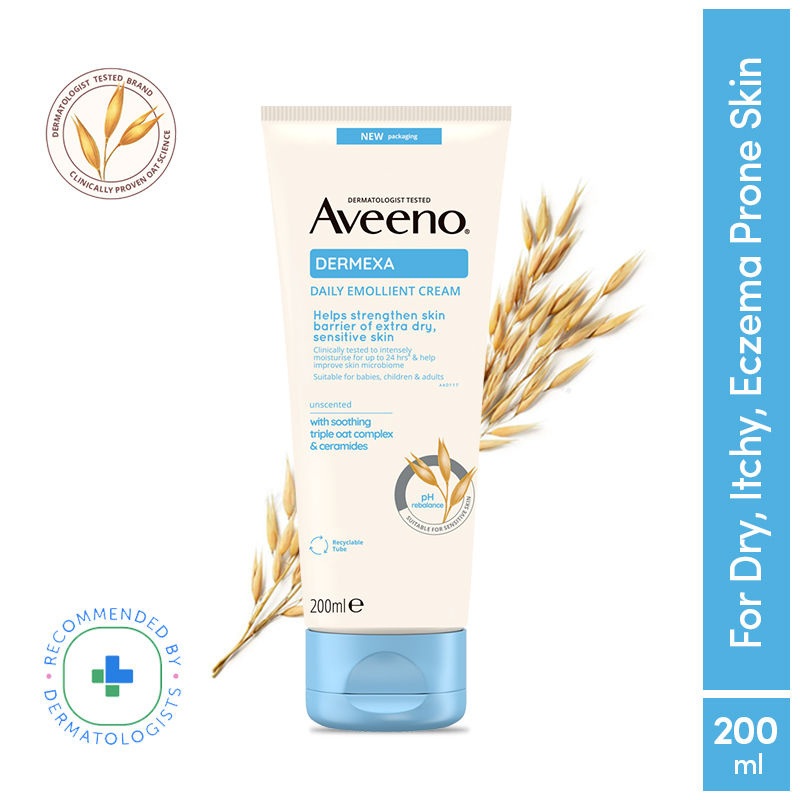 Aveeno Dermexa Daily Emollient Cream | Oat + Ceramide Face & Body Moisturizer for Dry Sensitive Skin (200ML)