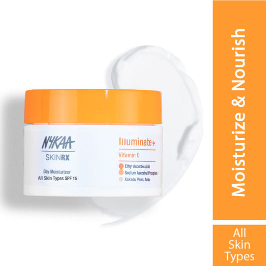 Nykaa Skinrx Illuminate + Vitamin C Face Day Moisturizer For Radiant Skin With SPF 15 Normal To Dry Skin