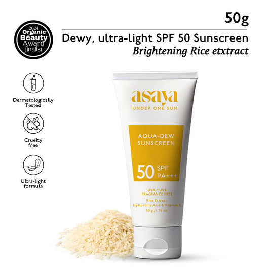 ASAYA DEWY SUNSCREEN SPF 50 LIGHTWEIGHT WATER SUNSCREEN RICE AND VITAMIN E NO WHITE CAST(50G)