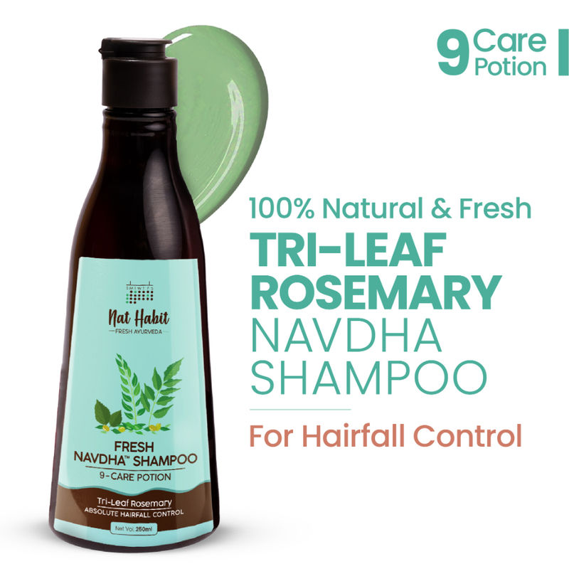 Nat Habit Tri Leaf Rosemary Navdha Shampoo For Hair Fall Control, Shampoo For Dry And Damaged Hair