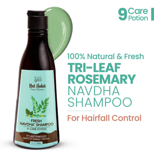 Nat Habit Tri Leaf Rosemary Navdha Shampoo For Hair Fall Control, Shampoo For Dry And Damaged Hair