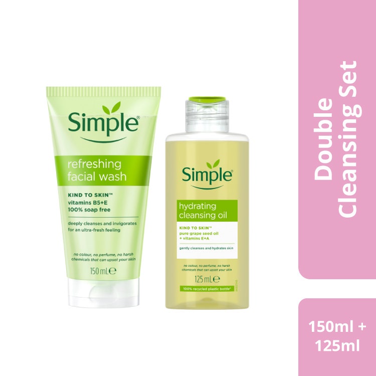 [Bundle of 2] Simple Kind To Skin Refreshing Facial Wash Gel 150Ml + Simple Kind To Skin Hydrating Cleansing Oil 125Ml (121012372 + 121097985)