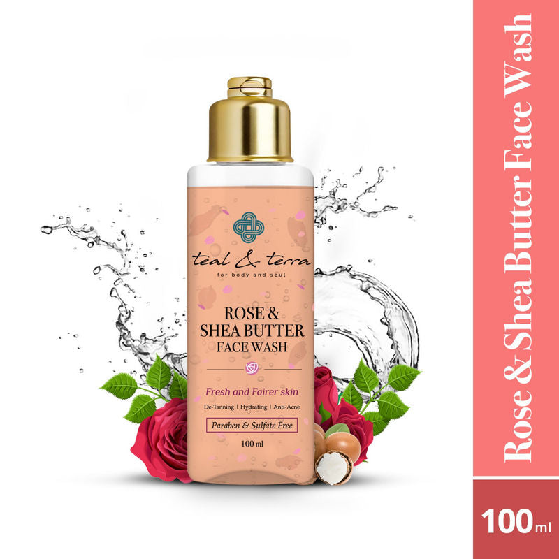 Teal and Terra Rose & Shea Butter Face Wash for Gentle Cleansing, Hydrating, Softening