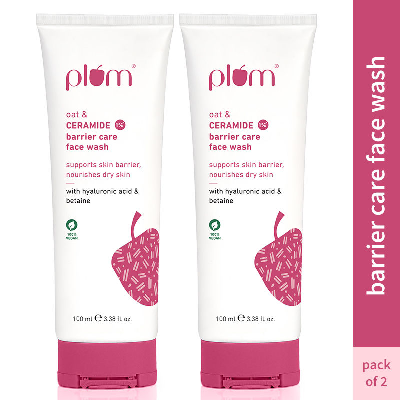 Plum 1% Ceramide & Oat Barrier Care Face Wash - Repairs Skin Barriers & Nourishes - Pack Of 2