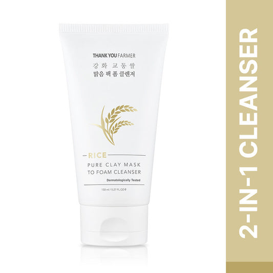 Thank You Farmer Rice Clay Mask To Foam Korean Cleanser - Brightens, Unclogs Pores, Oil-Control