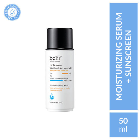 belif UV Protector Aqua Bomb Vegan Korean Face Sunscreen Serum SPF50+ with Niacinamide,No White Cast