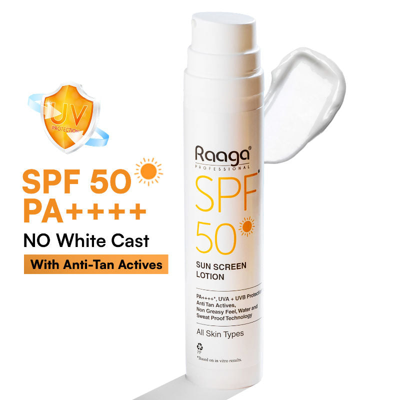 Raaga Professional Spf 50 Pa++++ Sunscreen Lotion With Uva + Uvb Protection, All Skin Types, 55 Ml
